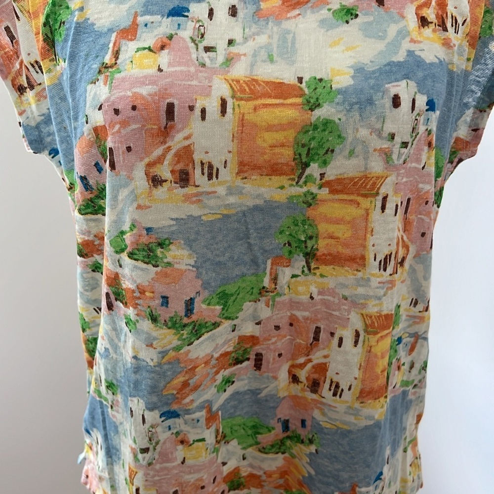 Cynthia Rowley - Greece Greek Islands Print 100% Linen Shirt - Size M - Picture 2 of 5